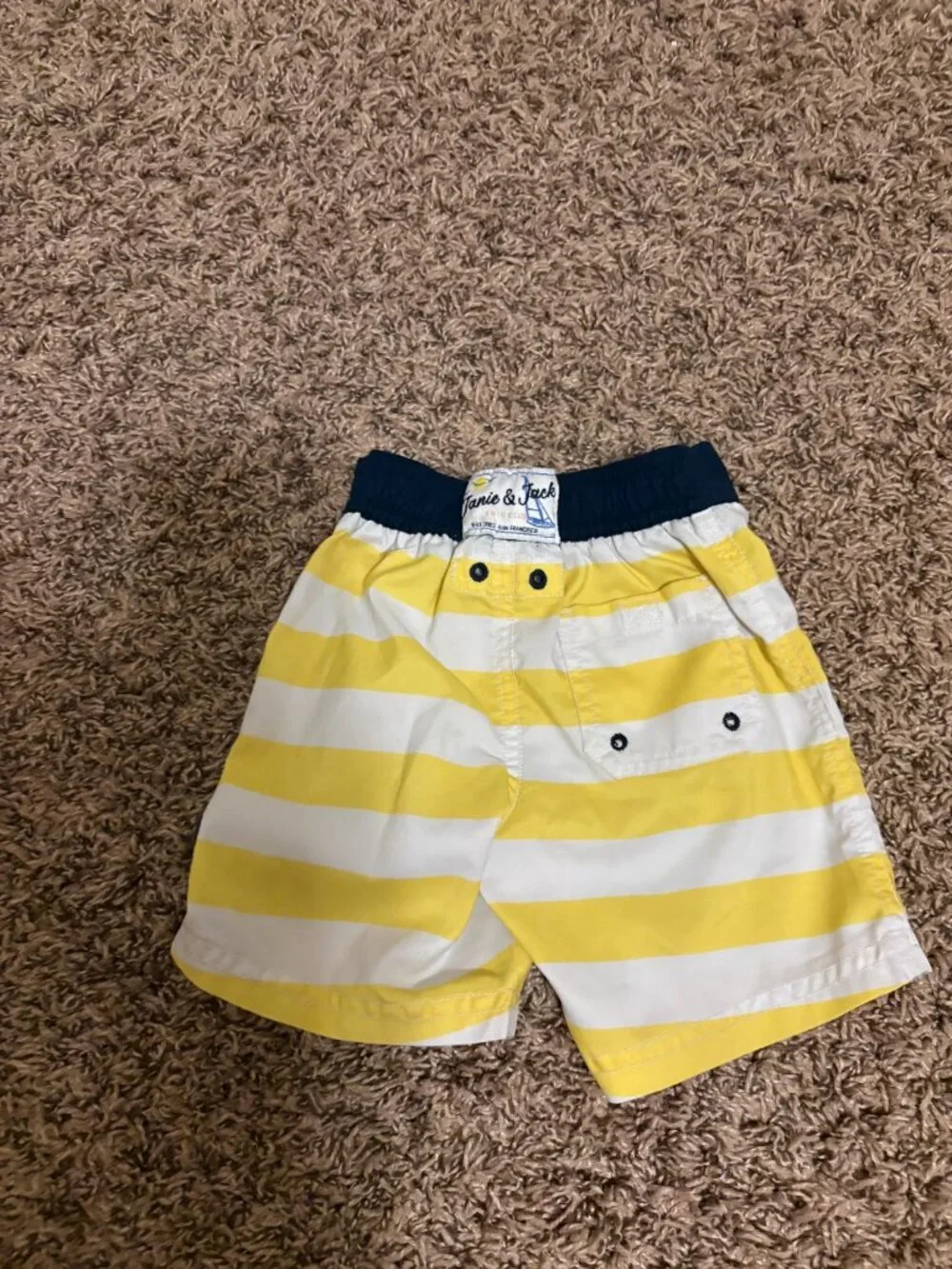 Janie and Jack Swim Trunks 6-12 Months Yellow and White Striped Anchor Lined